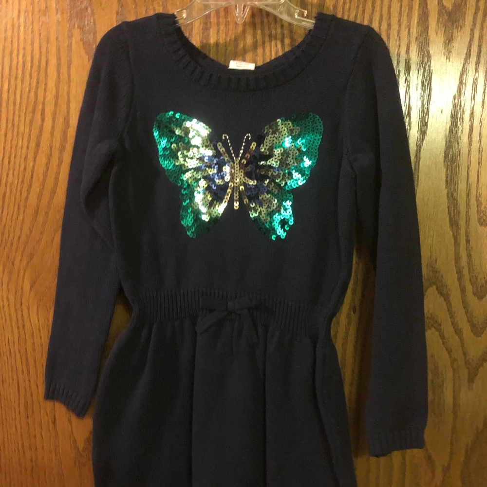 Gymboree knit navy dress. With sequin butterfly NWT. Size 5